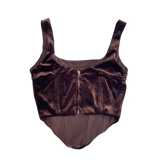 NIA Brown Velvet Cropped Corset Top - Square Neck Wide Straps - Size XS - Picture 3 of 11
